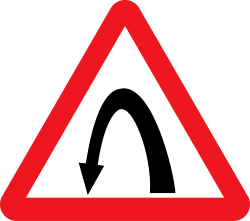 Left Hairpin Bend warning sign in India