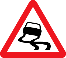 Slippery Road warning sign in India